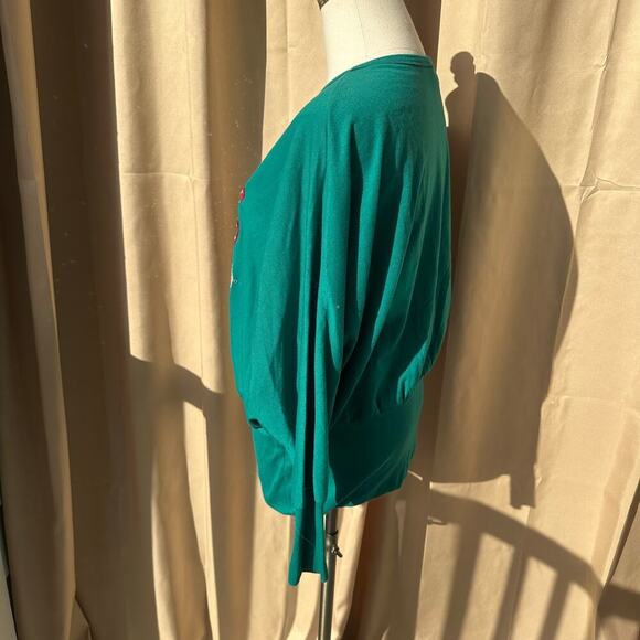 Vintage 80's Menehune Elves Green, Sleigh/Tree, Long Bat Sleeves Top-One Size - Picture 7 of 12